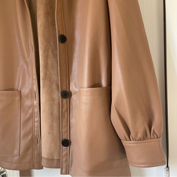 NWOT Truth By Republic Women’s Long Sleeve Faux Leather Jacket With Belt Size S - Picture 4 of 12